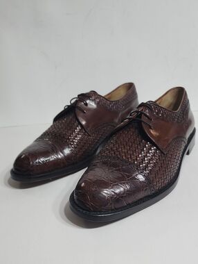 Mezlan Salinas Genuine Crocodile Men Sz 9.5  Leather Cap Toe Brown Lace Up Shoes